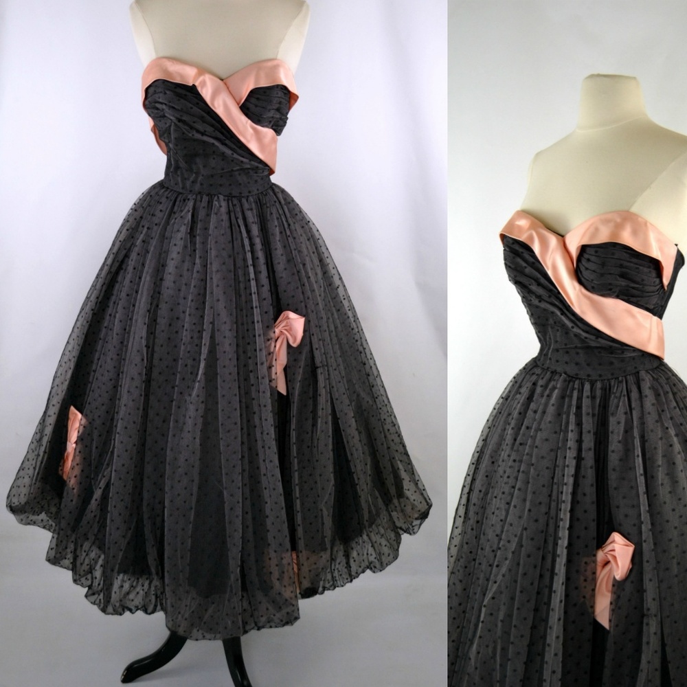 Vintage 1950s Black Tulle Party Dress by Minuet